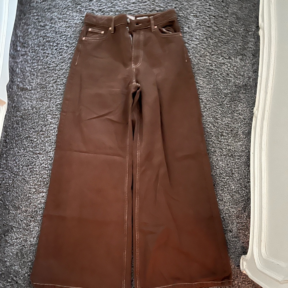 light brown, wide leg jeans